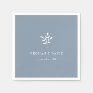 Dusty Blue Simple Modern Botanical Wedding Napkins