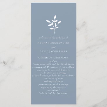 Dusty Blue Simple Modern Botanical Wedding Program