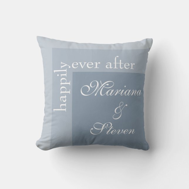 Dusty Blue Simple Modern Chic Script Wedding Throw Pillow (Front)
