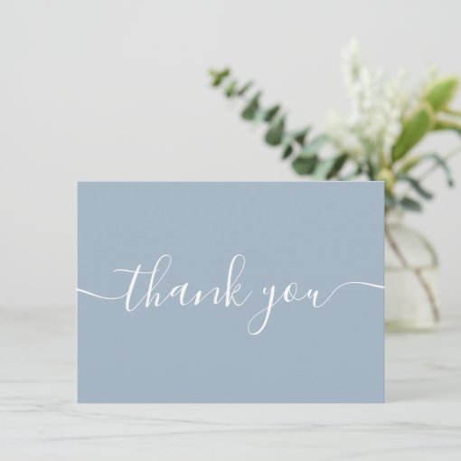 Dusty Blue Simple Modern Elegant Script Thank You Card | Zazzle