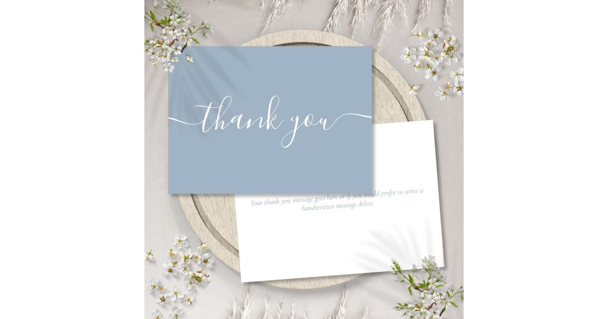 Dusty Blue Simple Modern Elegant Script Thank You Card | Zazzle