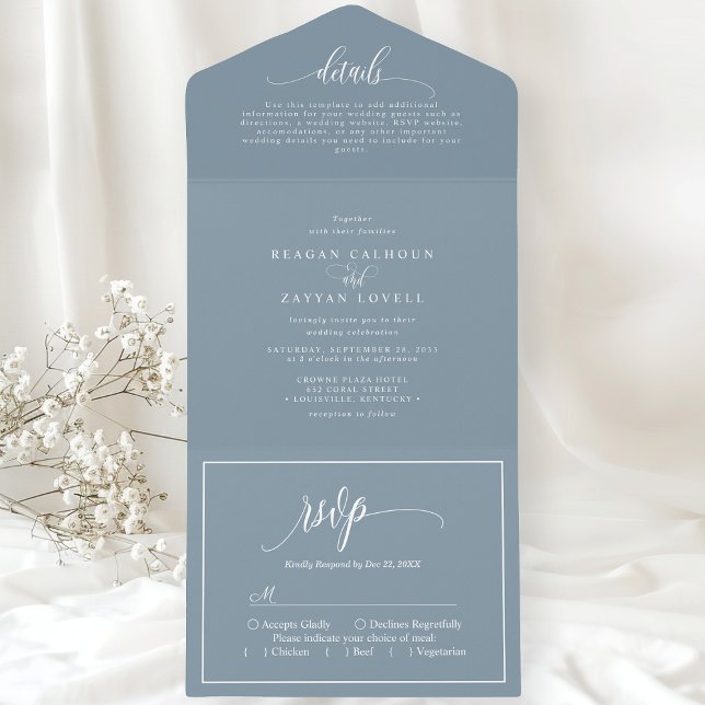 Dusty Blue Simple Modern Script All In One Invitation (Creator Uploaded)