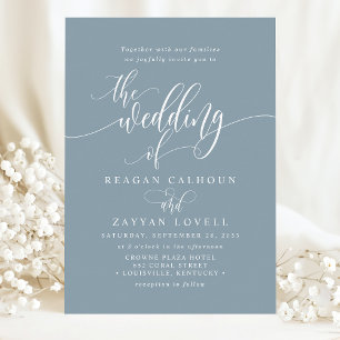 Dusty Blue Simple Modern Script Wedding Invitation