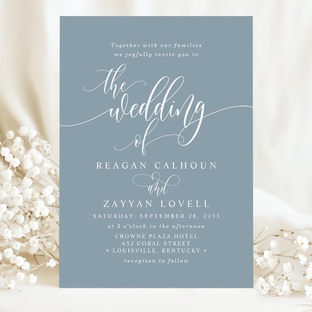 Dusty Blue Simple Modern Script Wedding Invitation (Creator Uploaded)