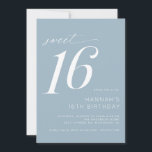 Dusty Blue | Simple Modern Sweet 16 Birthday Party Invitation<br><div class="desc">Modern sweet sixteen invitations with script accents. Simple,  casual and pretty. Muted light blue color with white font.</div>
