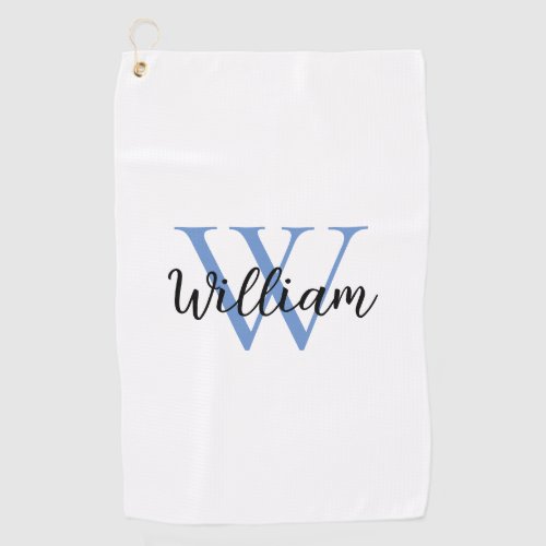 Dusty Blue Simple Monogram Name Personalized Golf Towel