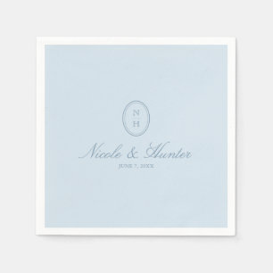 Dusty Blue Simple Monogram Wedding Crest  Napkins