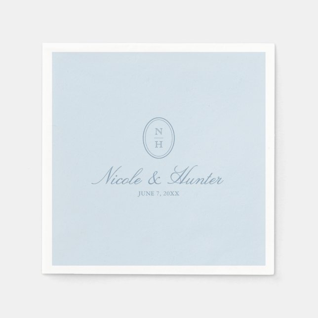 Dusty Blue Simple Monogram Wedding Crest  Napkins (Front)