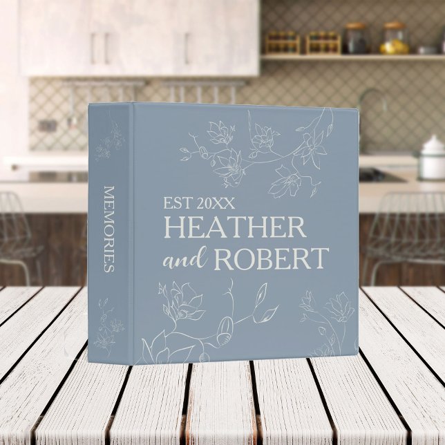 Dusty Blue Simple Personalized Floral Boho Wedding 3 Ring Binder (Creator Uploaded)