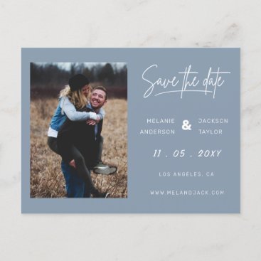 Dusty Blue Simple Photo Save The Date Announcement Postcard
