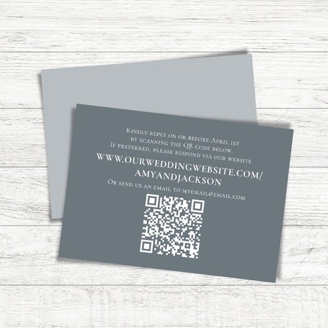 Dusty Blue Simple QR Code Website RSVP Wedding (Simple blue-grey wedding RSVP card with a scannable QR code. )