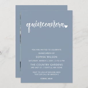 Dusty Blue Simple Script Quinceanera Photo Invitation