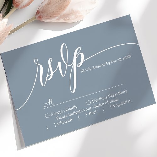 Dusty Blue Simple Script Wedding RSVP Card
