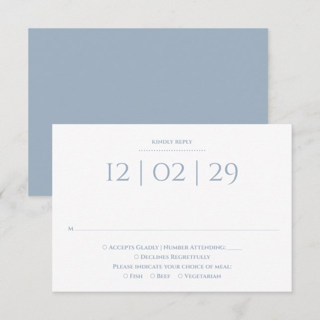 Dusty Blue Simple Special Date Wedding RSVP Card (Front/Back)