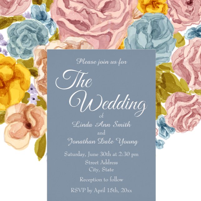 Dusty Blue Simple Style Wedding Foil Invitation (In Situ Wedding)
