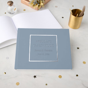 Dusty Blue Simple Stylized Lettering Wedding Foil Guest Book