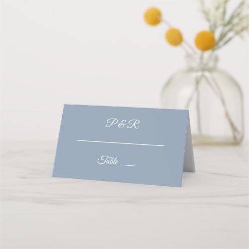 Dusty Blue Simple Stylized Script Wedding Place Card