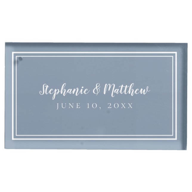 Dusty Blue Simple Wedding Reception Table Place Card Holder (Front)