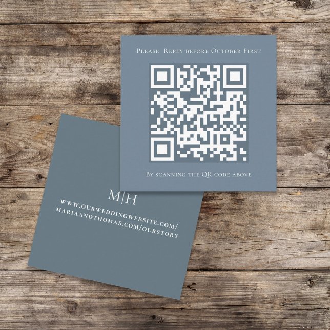 Dusty Blue Simple Wisteria QR Code Square RSVP Enclosure Card (Creator Uploaded)