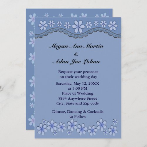 Dusty Blue Six Petal Flower Wedding Invitation