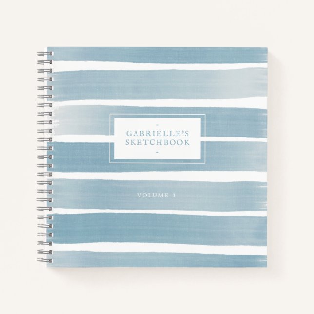 Dusty Blue Sketchbook Abstract Stripes Custom Name Notebook (Front)
