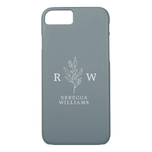 Dusty Blue Sketched Floral Wildflower Monogram iPhone 8/7 Case