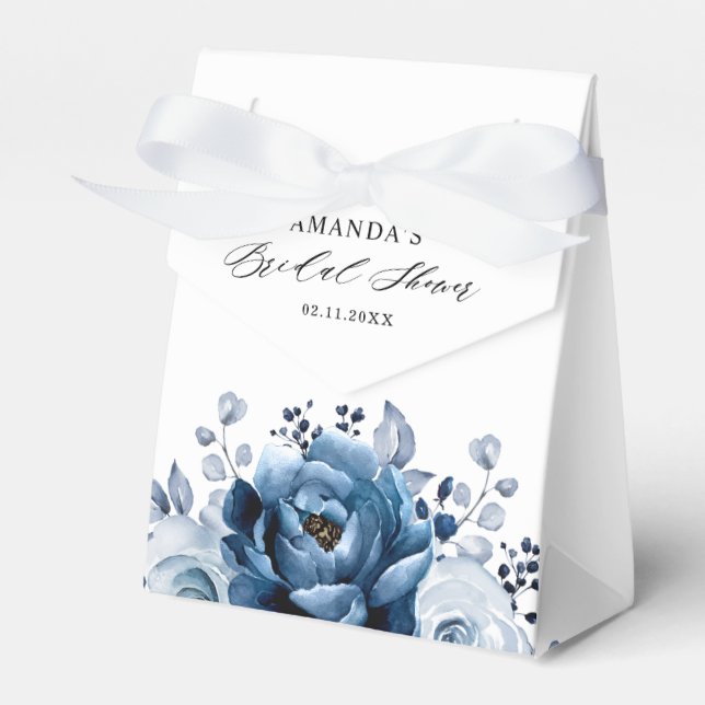 Dusty Blue Slate Navy Botanica Bridal Shower       Favor Boxes (Front Side)