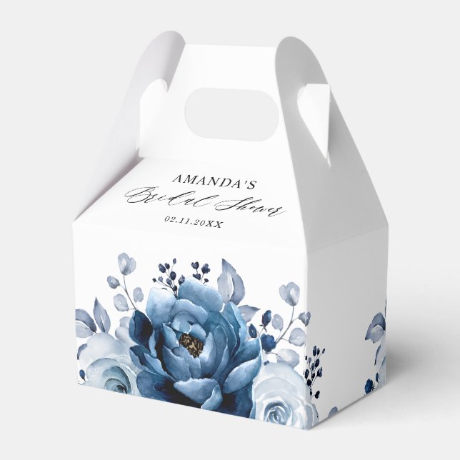Dusty Blue Slate Navy Botanical Bridal Shower      Favor Boxes (Back Side)