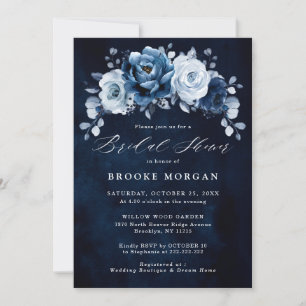 Dusty Blue Slate Navy Botanical Bridal Shower Invi Invitation