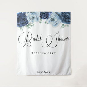 Dusty Blue Slate Navy Botanical Bridal Shower Tapestry