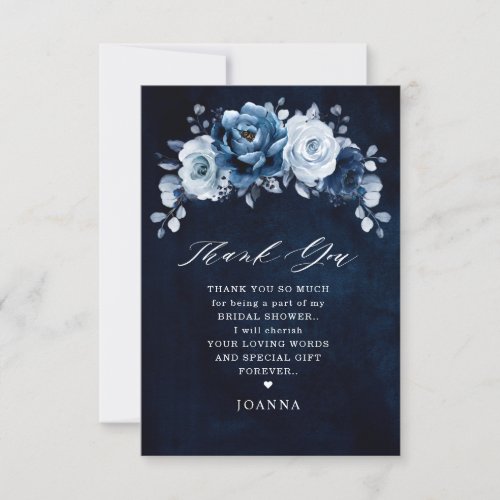 Dusty Blue Slate Navy Botanical Bridal Shower      Thank You Card