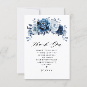 Dusty Blue Slate Navy Botanical Bridal Shower Thank You Card