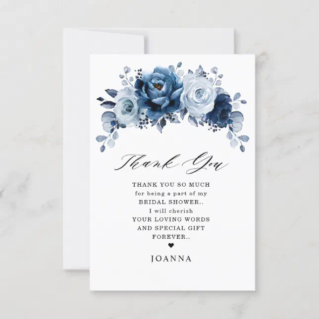 Dusty Blue Slate Navy Botanical Bridal Shower Thank You Card | Zazzle