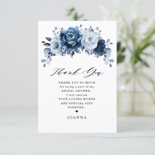 Dusty Blue Slate Navy Botanical Bridal Shower Thank You Card | Zazzle