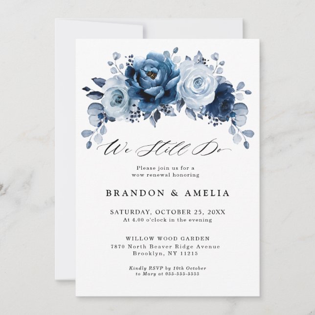 Dusty Blue Slate Navy Botanical Rehearsal Dinner Invitation (Front)
