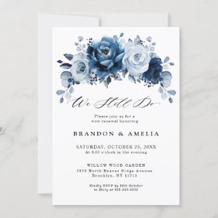 Dusty Blue Slate Navy Botanical Rehearsal Dinner Invitation
