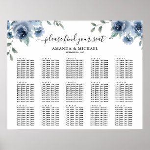 Dusty blue slate navy Botanical Seating Chart