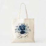Dusty Blue Slate Navy Botanical  Wedding Bride     Tote Bag<br><div class="desc">Elegant Dusty blue / Navy theme wedding bride tote bag featuring elegant bouquet of Dusty blue,  Navy,  slate rose flowers buds and blue eucalyptus leaves. Please contact me for any help in customization or if you need any other product with this design.</div>