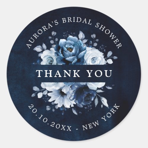 Dusty Blue Slate Navy Bridal Shower Thank you Clas Classic Round Sticker