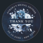 Dusty Blue Slate Navy Bridal Shower Thank you Clas Classic Round Sticker<br><div class="desc">Elegant Dusty blue / Navy theme bridal shower thank you sticker featuring elegant bouquet of Dusty blue,  Navy,  slate rose flowers buds and blue eucalyptus leaves. Please contact me for any help in customization or if you need any other product with this design.</div>