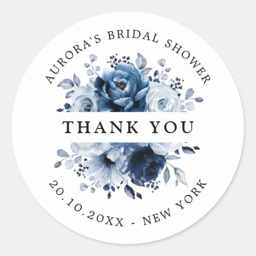 Dusty Blue Slate Navy Bridal Shower Thank you Classic Round Sticker