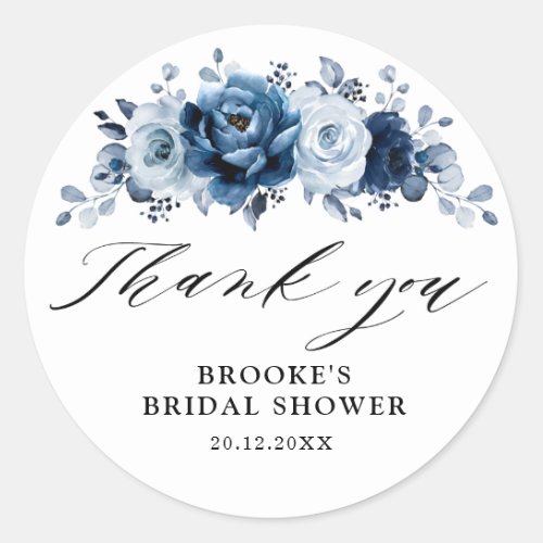 Dusty Blue Slate Navy  Bridal Shower Thank you     Classic Round Sticker