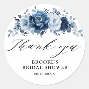 Dusty Blue Slate Navy Bridal Shower Thank you Classic Round Sticker