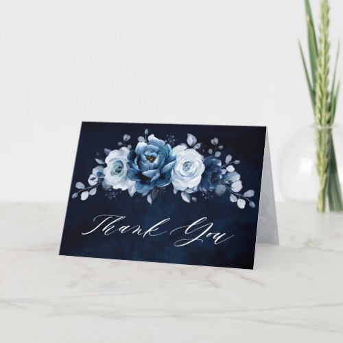 Dusty Blue Slate Navy Bridal Shower Wedding Thank  Thank You Card