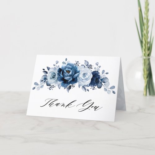 Dusty Blue Slate Navy Bridal Shower Wedding Thank You Card