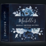 Dusty Blue Slate Navy Floral Botanical Recipe 3 Ri 3 Ring Binder<br><div class="desc">Elegant Dusty blue / Navy theme bridal shower recipe binder featuring elegant bouquet of Dusty blue,  Navy,  slate rose flowers buds and blue eucalyptus leaves. Please contact me for any help in customization or if you need any other product with this design.</div>