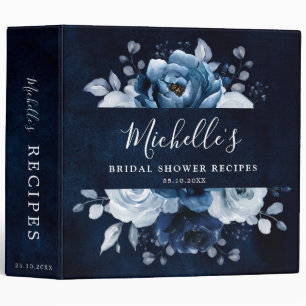 Dusty Blue Slate Navy Floral Botanical Recipe 3 Ri Ring Binder