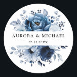 Dusty Blue Slate Navy Floral Botanical Wedding Classic Round Sticker<br><div class="desc">Elegant Dusty blue / Navy theme wedding envelope seal sticker featuring elegant bouquet of Dusty blue,  Navy,  slate rose flowers buds and blue eucalyptus leaves. Please contact me for any help in customization or if you need any other product with this design.</div>