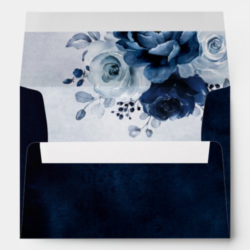 Dusty Blue Slate Navy Floral Botanical Wedding Env Envelope