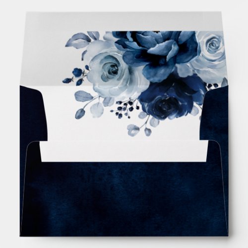 Dusty Blue Slate Navy Floral Botanical Wedding Env Envelope